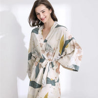 Floral Printed Silk Satin Nightgown Robe