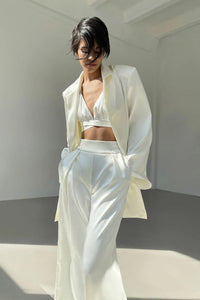 Belt Satin Blazer Vest Pants 3 Pieces Sets