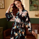 Floral Printed Silk Satin Nightgown Robe