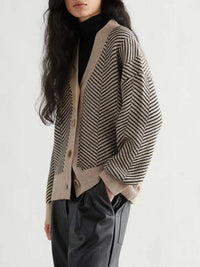 V-Neck Striped Loose-fitting Cardigan