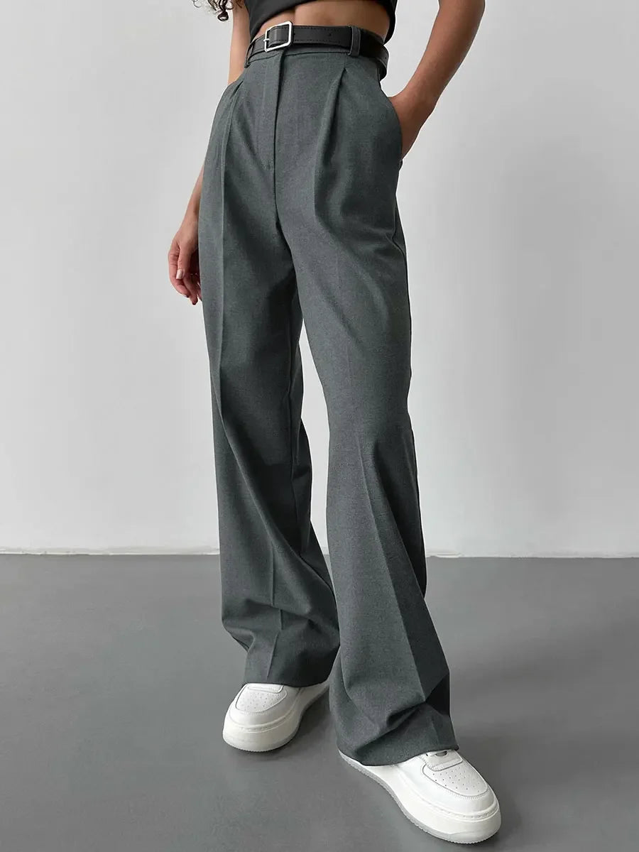 High Waist Wide Leg  Solid Pants