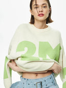 Letter O-neck Oversized Knitted Pullover