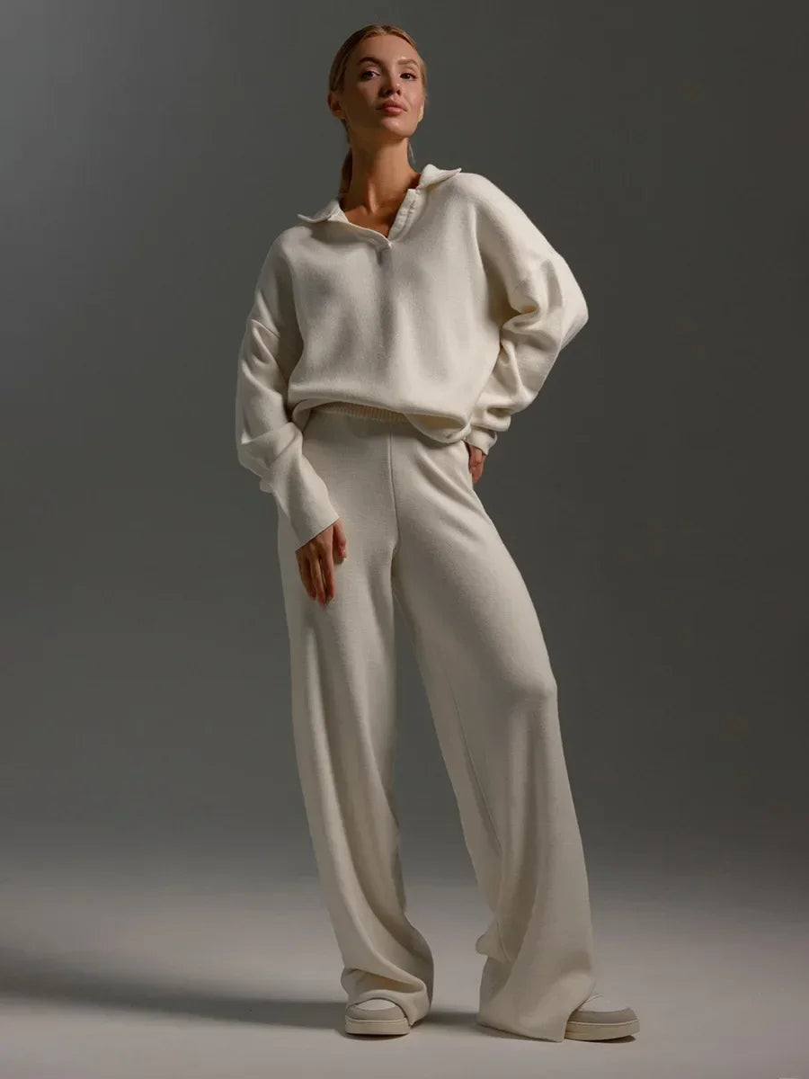 Polo Neck Sweater & Wide Leg Pants Set