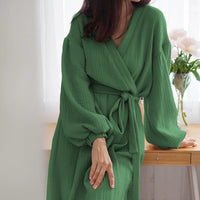 Solid Color Puff Sleeves Cotton Sleepwear