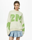 Letter O-neck Oversized Knitted Pullover