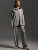 Polo Neck Sweater & Wide Leg Pants Set