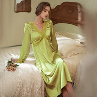 V-Neck Satin Long Sleeve Nightdress