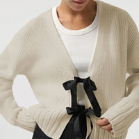 V-Neck Lace-Up Loose Sweater Cardigan