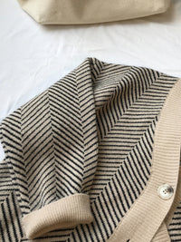 V-Neck Striped Loose-fitting Cardigan