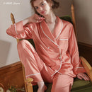 Rayon Lapel Long Sleeve Pajamas Suit