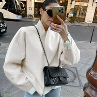 Long Sleeved V-Neck Woolen Jacket