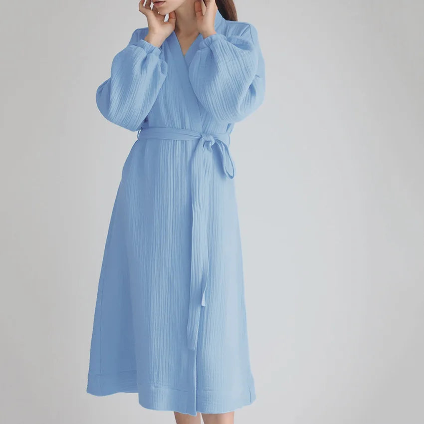 Solid Color Puff Sleeves Cotton Sleepwear