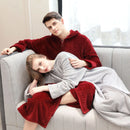 Couple Warm Hooded Flannel Bathrobe