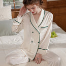 Rayon Lapel Long Sleeve Pajamas Suit