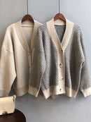 V-Neck Striped Loose-fitting Cardigan