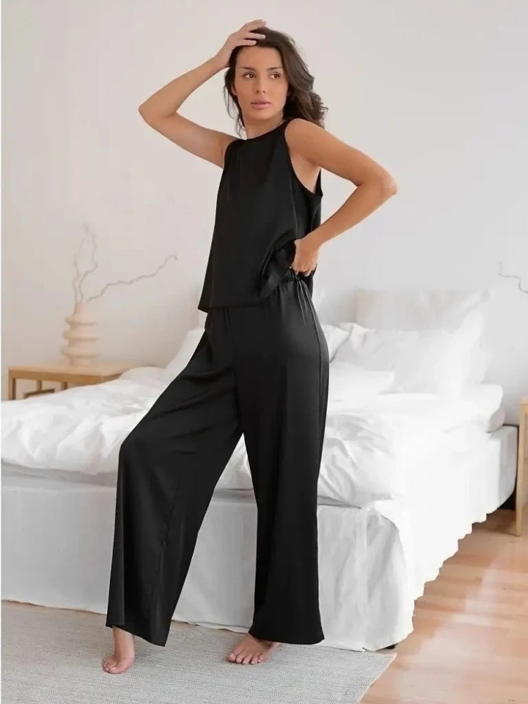 Crossed Back Vest & Loose Trousers Pajama Set