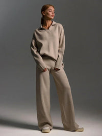 Polo Neck Sweater & Wide Leg Pants Set