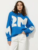 Letter O-neck Oversized Knitted Pullover