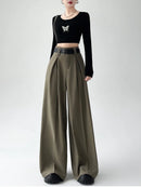 Pleated Wide Leg Straight Pants