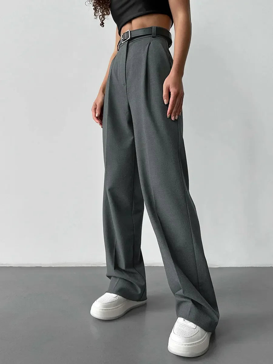 High Waist Wide Leg  Solid Pants