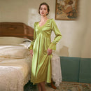 V-Neck Satin Long Sleeve Nightdress