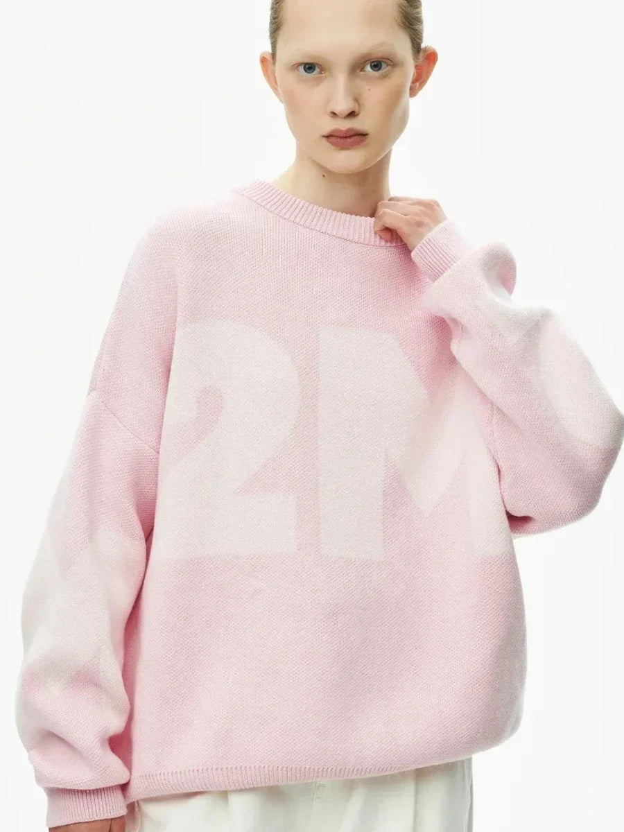 Letter O-neck Oversized Knitted Pullover