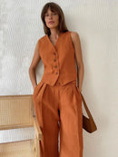 Linen Cotton Vest ＆ Pants Suit