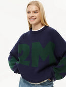 Letter O-neck Oversized Knitted Pullover