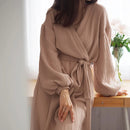 Solid Color Puff Sleeves Cotton Sleepwear