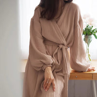 Solid Color Puff Sleeves Cotton Sleepwear