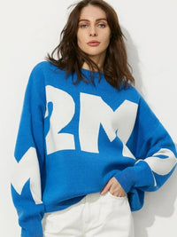 Letter O-neck Oversized Knitted Pullover