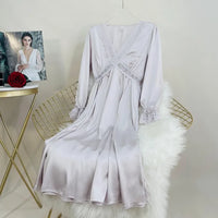 V-Neck Satin Long Sleeve Nightdress