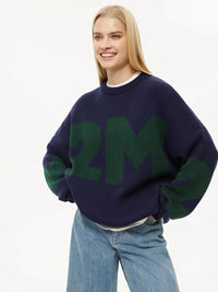 Letter O-neck Oversized Knitted Pullover