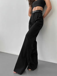 High Waist Wide Leg  Solid Pants