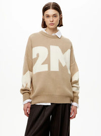 Letter O-neck Oversized Knitted Pullover