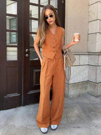 Linen Cotton Vest ＆ Pants Suit