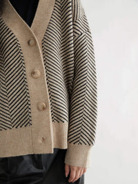 V-Neck Striped Loose-fitting Cardigan