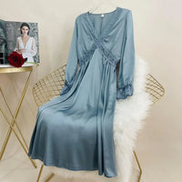 V-Neck Satin Long Sleeve Nightdress