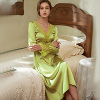 V-Neck Satin Long Sleeve Nightdress