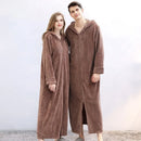 Couple Warm Hooded Flannel Bathrobe