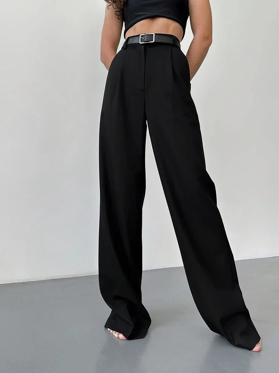 High Waist Wide Leg  Solid Pants